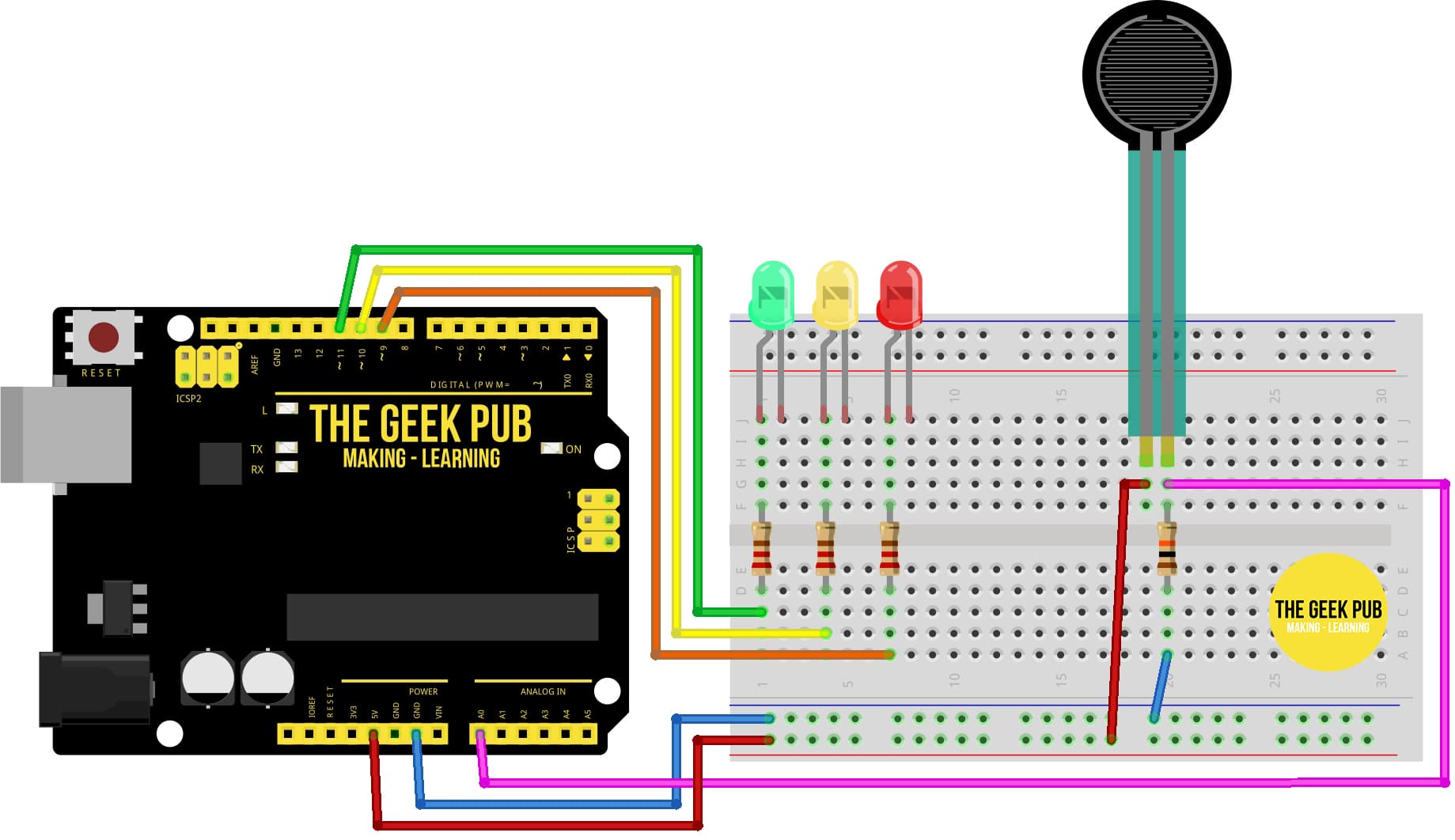 Arduino力传感器的led接线图