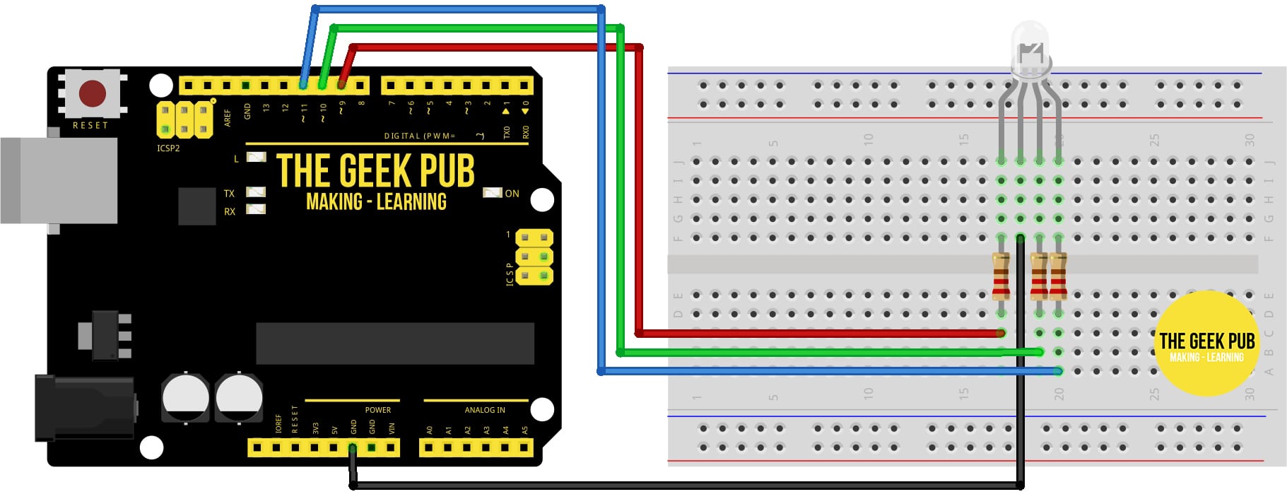 Arduino RGB LED接线图